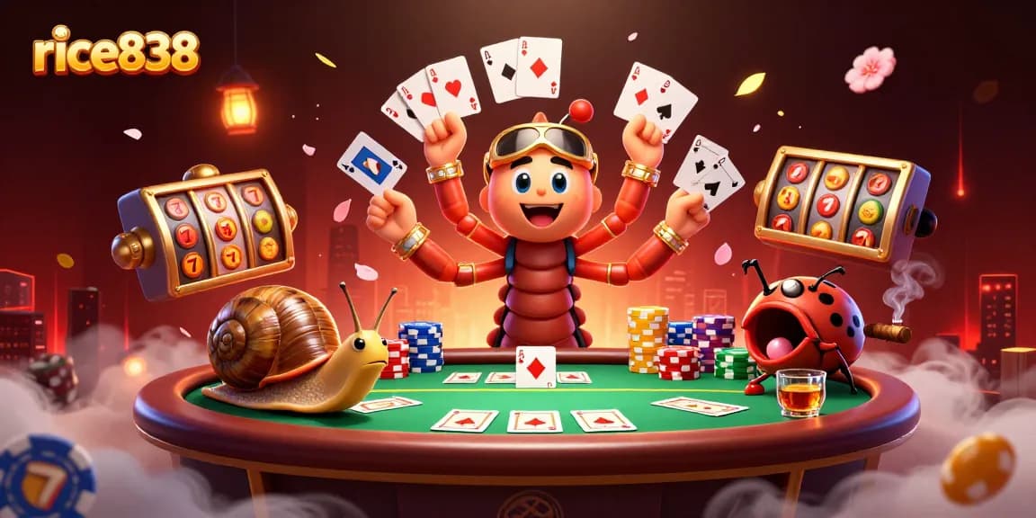 Play exciting games with rice838, featuring unique characters and colorful casino elements