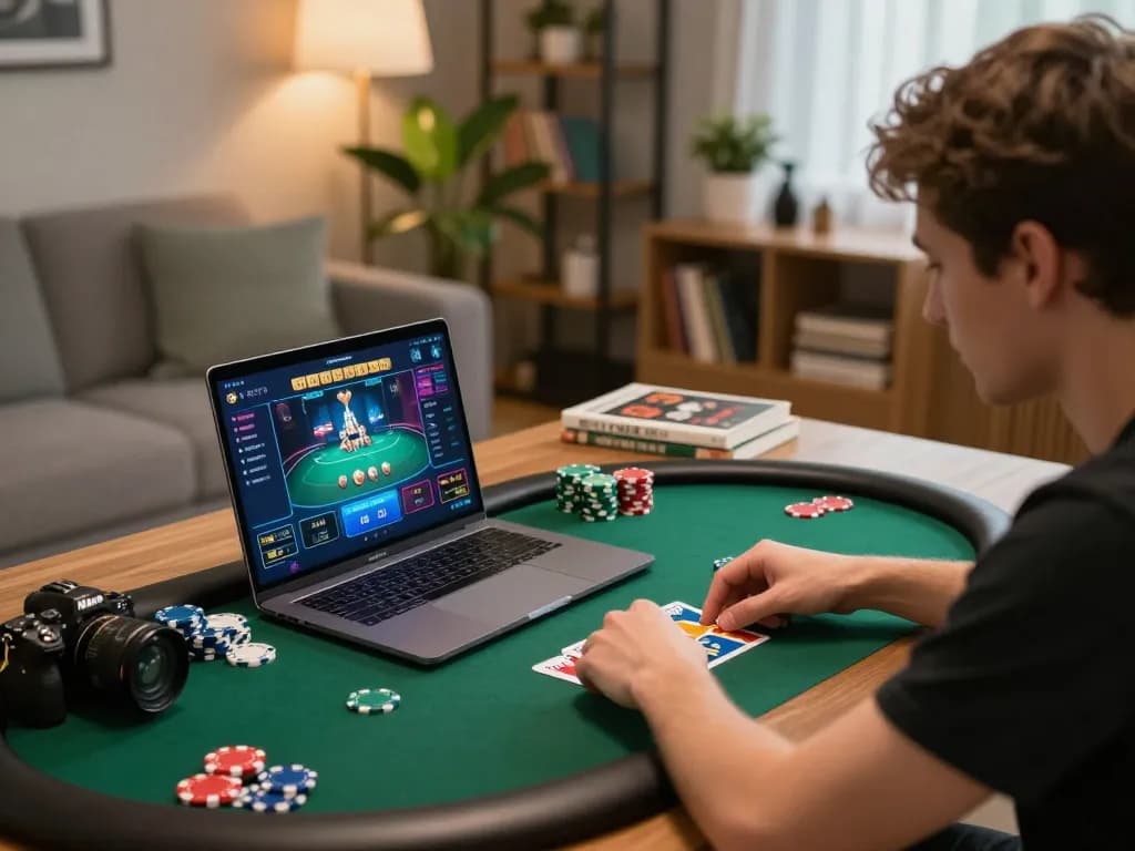 Engaging poker gameplay with a player analyzing strategies for 5679 betting.