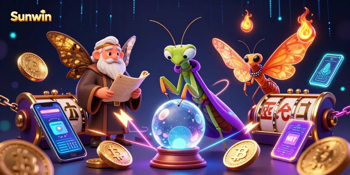 Sunwin offers vibrant and immersive gaming experiences with crystal ball fortune tellers and slot reels.