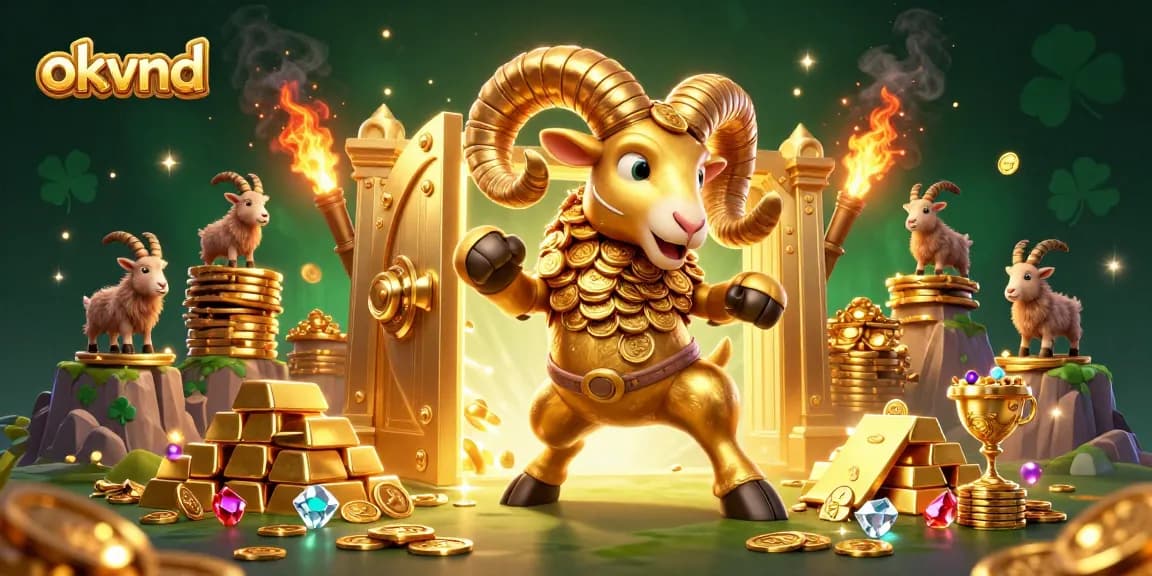Experience the excitement of okvnd with a golden ram charging through a treasure vault scene.