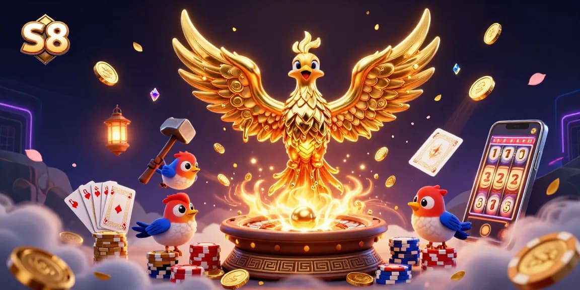 S8 players enjoy thrilling casino excitement with a vibrant illustration of gold coins and jackpot elements.