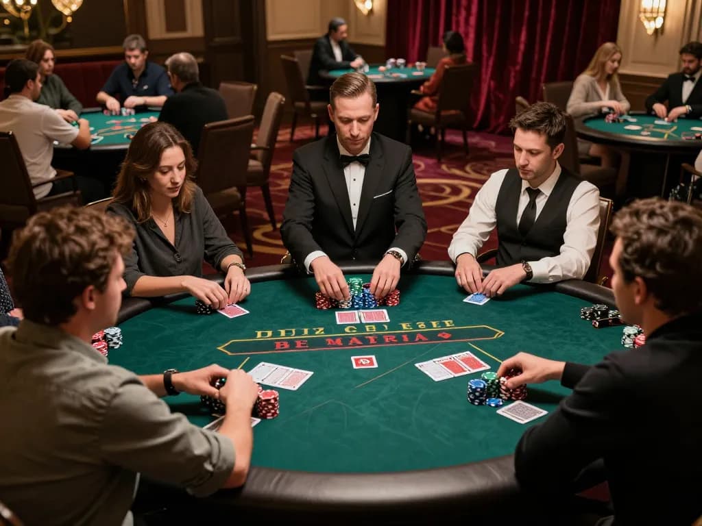 Experience intense poker gameplay at da88 casino with engaged players and elegant ambiance