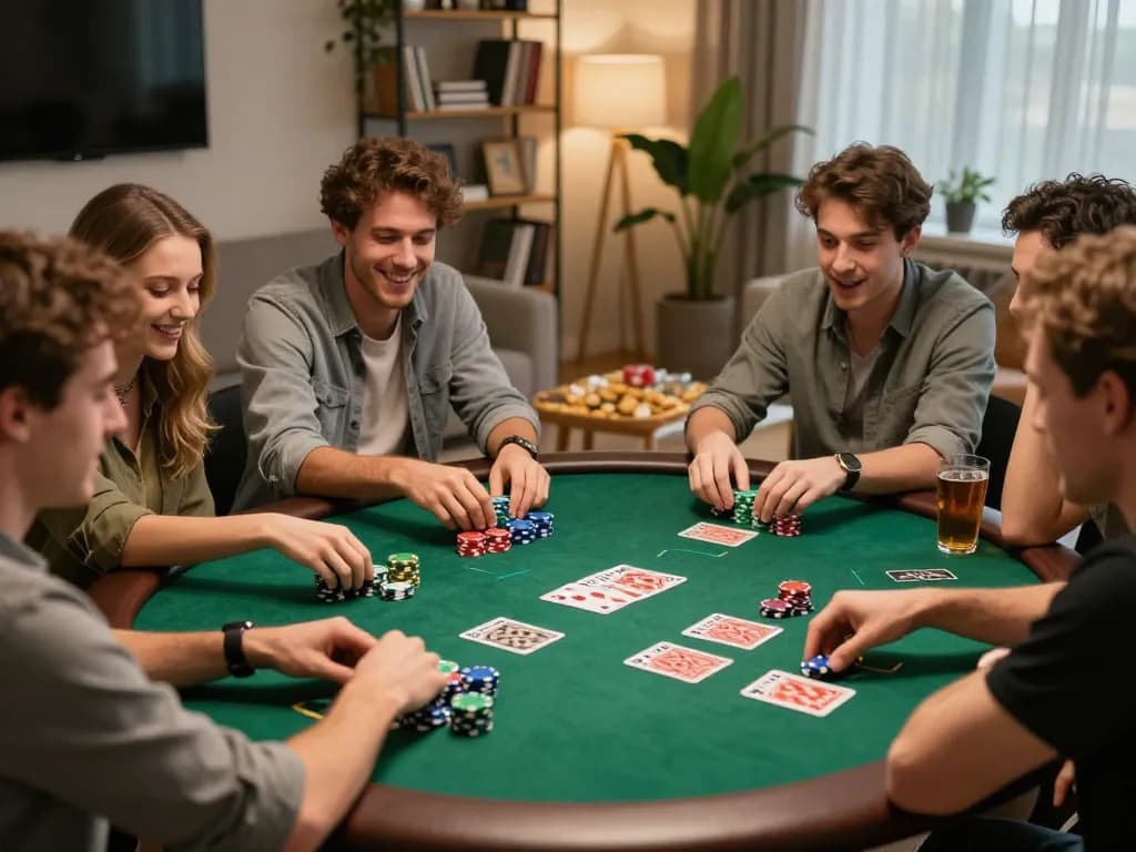 Leci123 poker night with friends showing excitement and strategic gameplay.