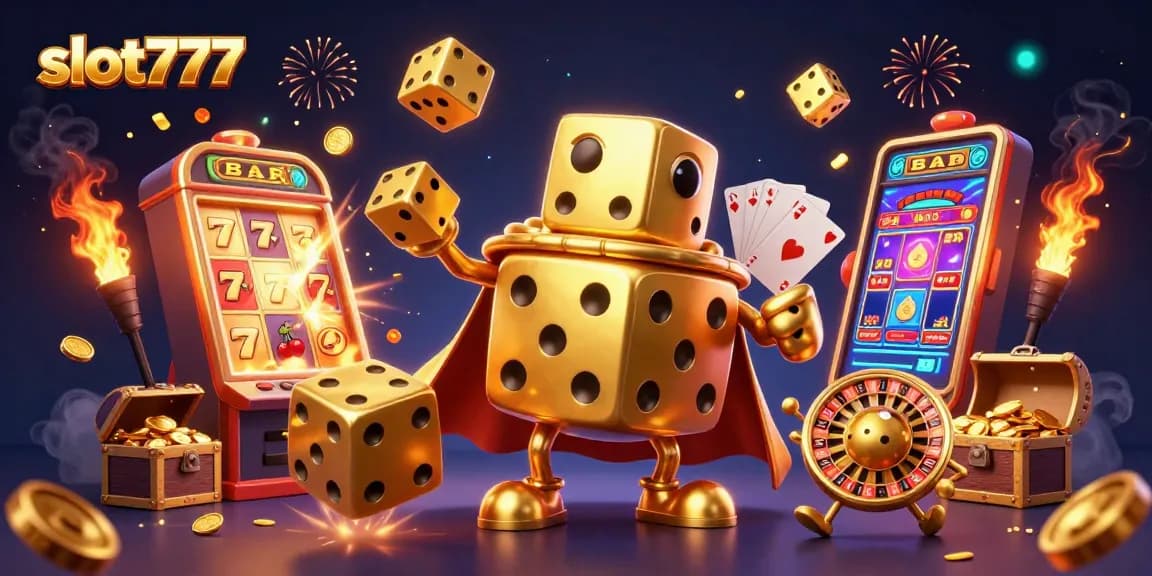 Experience the excitement of slot777 with a lively 3D casino scene full of characters and visuals.