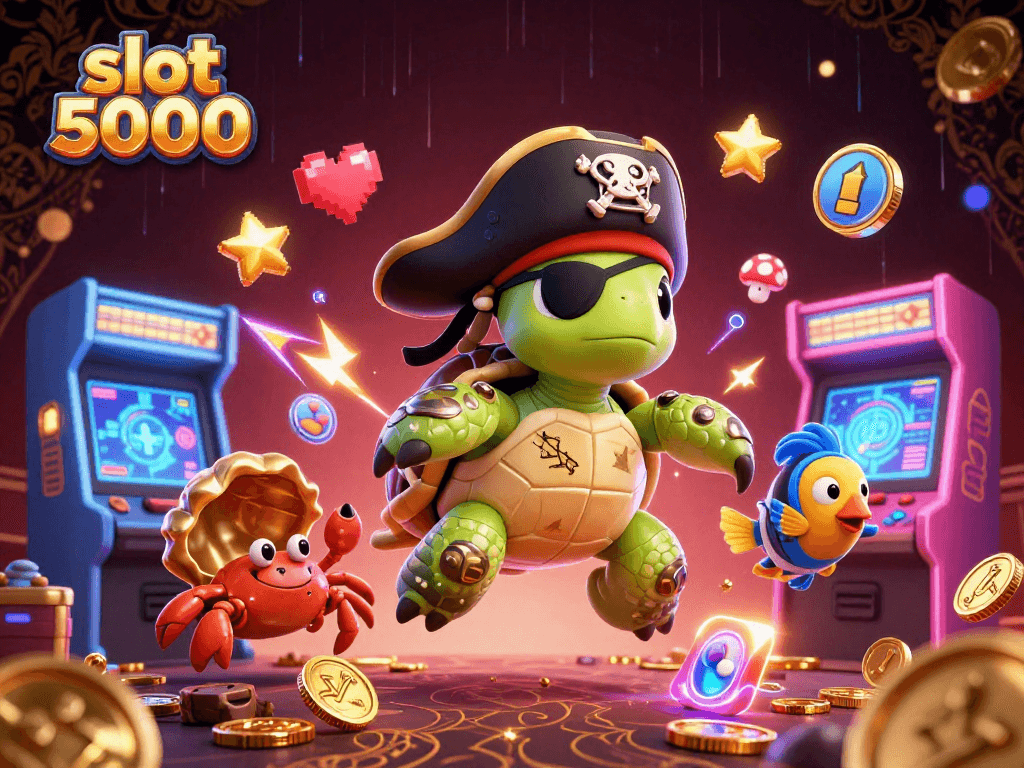 Experience the thrills of slot 5000 with vibrant game elements and cartoon characters.