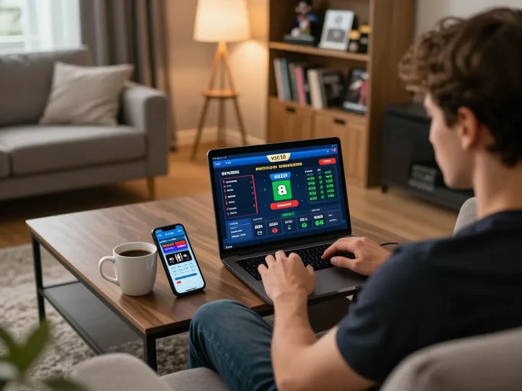 Person placing bets on vsc10's online sports interface, enjoying an engaging gaming experience.