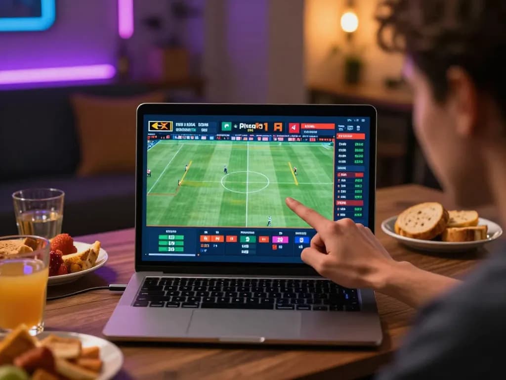 Engaging sports betting moment with soc88 app showcasing live odds and match analysis on laptop.