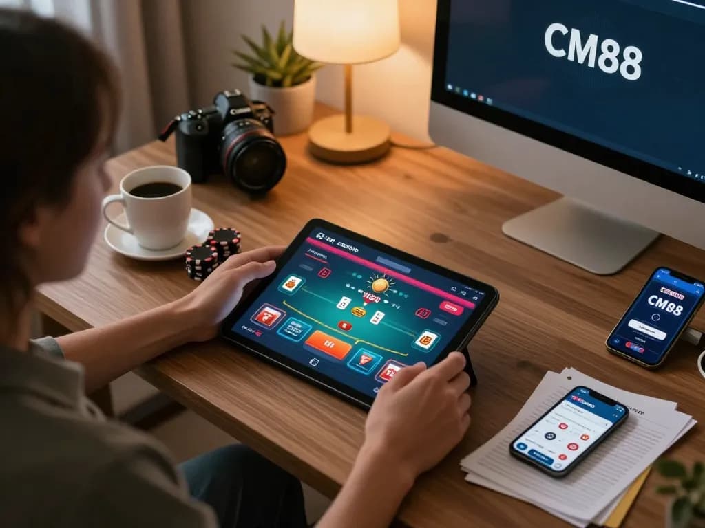 Engaging in online poker session on CM88, showcasing vibrant game interface and cozy environment.