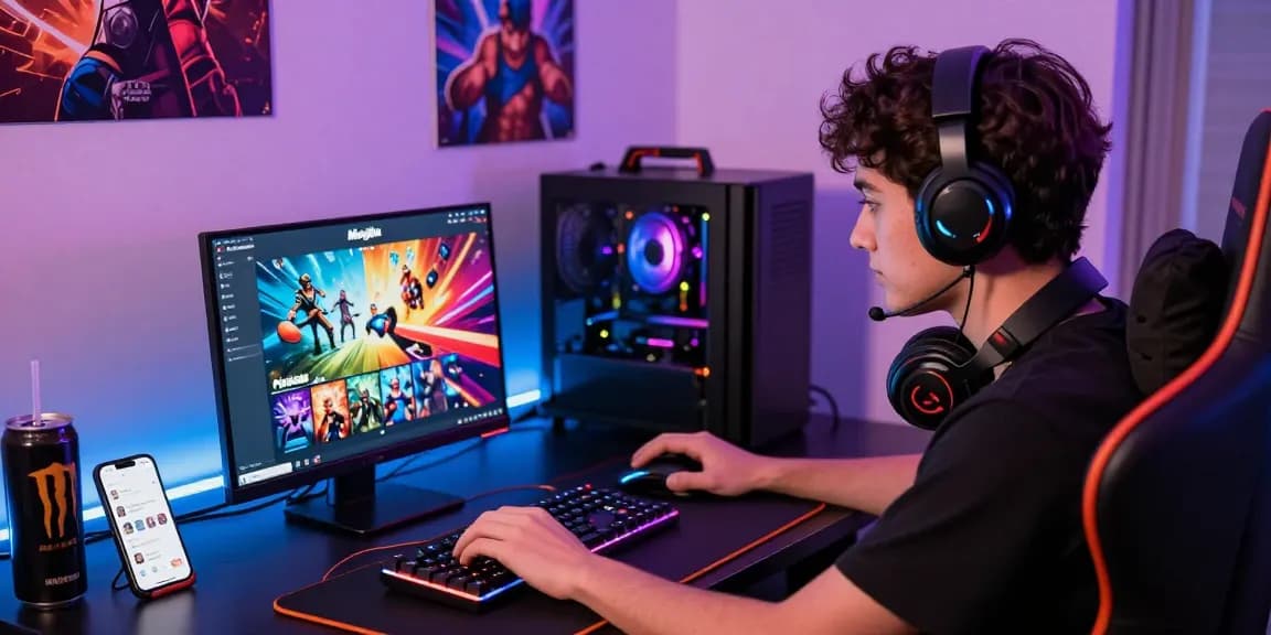 Engaging online gaming scene showcasing Mahajitu platform with player focused on vibrant game graphics.