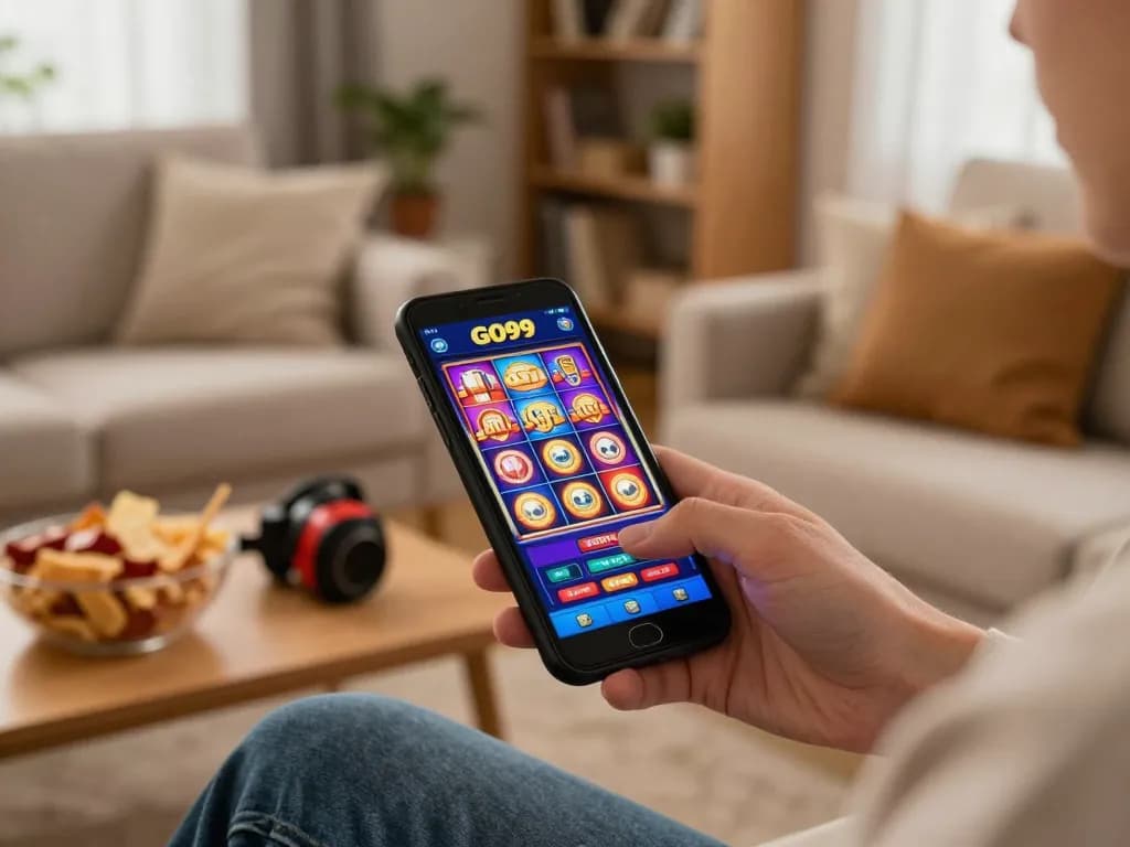 Experience thrilling gameplay at GO99 casino app with vibrant slots on a mobile device.