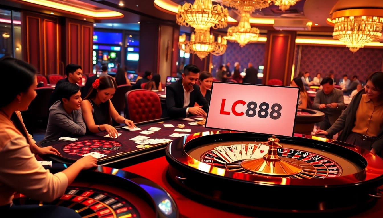 Thrilling online casino scene showcasing LC88 with vibrant gaming elements and luxurious atmosphere.