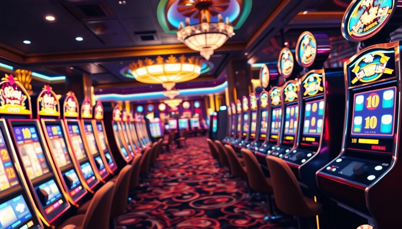 Experience the thrill of slot gacor gameplay with excited players and vibrant casino machines.