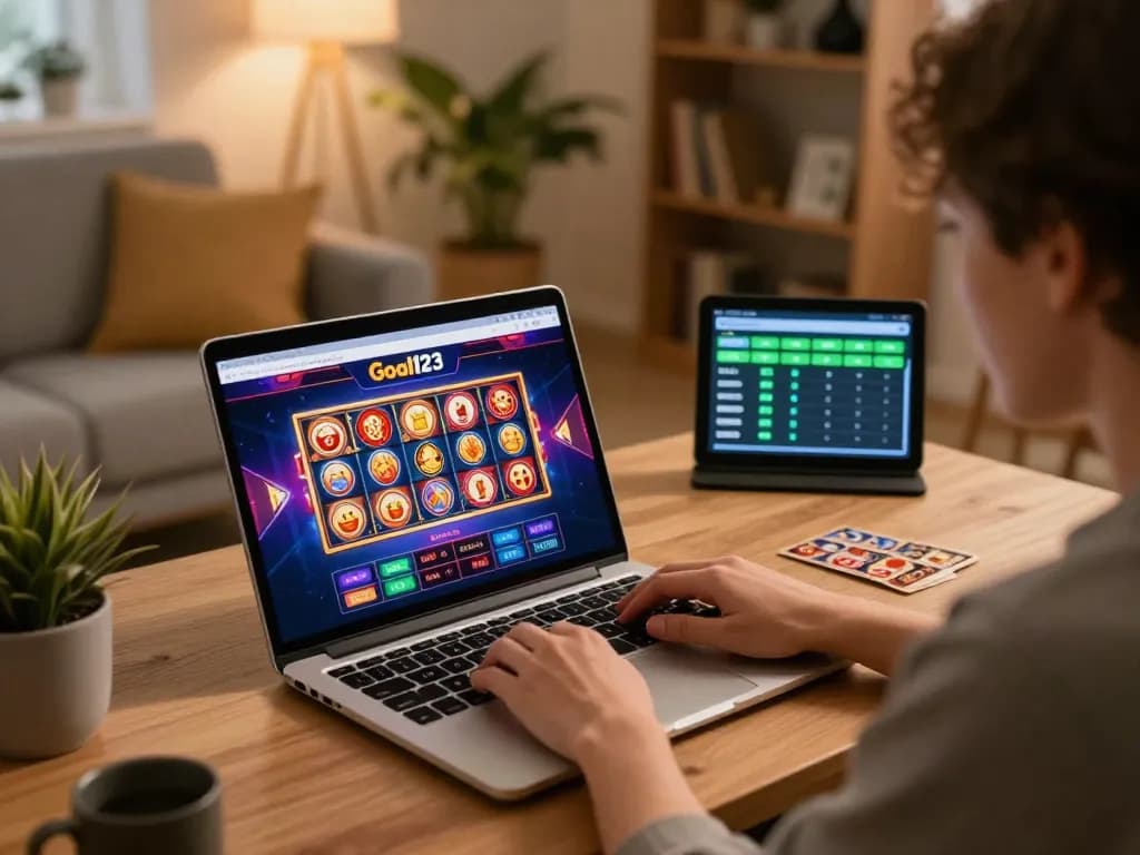 Engaging in seamless online gaming with đăng nhập goal123 on a sleek laptop at home