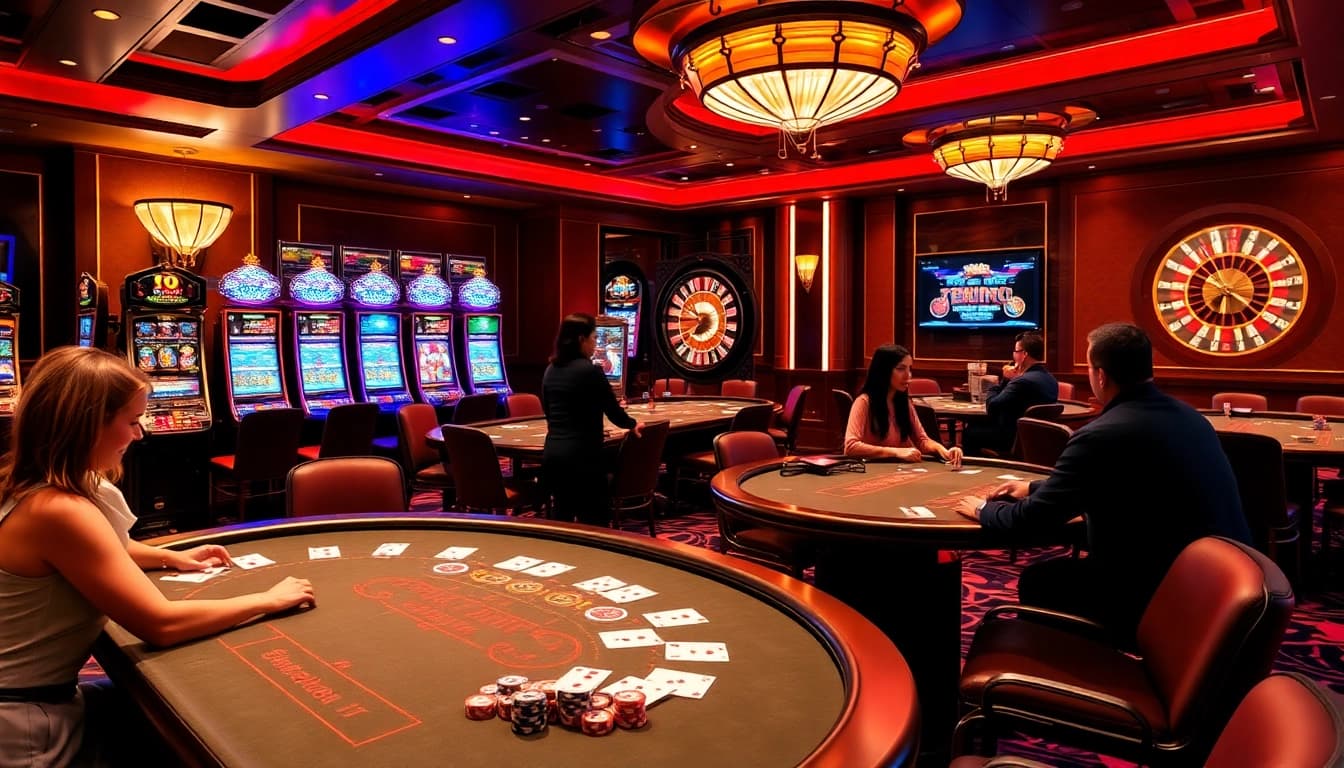 Players enjoy thrilling card games and slot machines at 78WIN Casino, experiencing luxury and excitement.