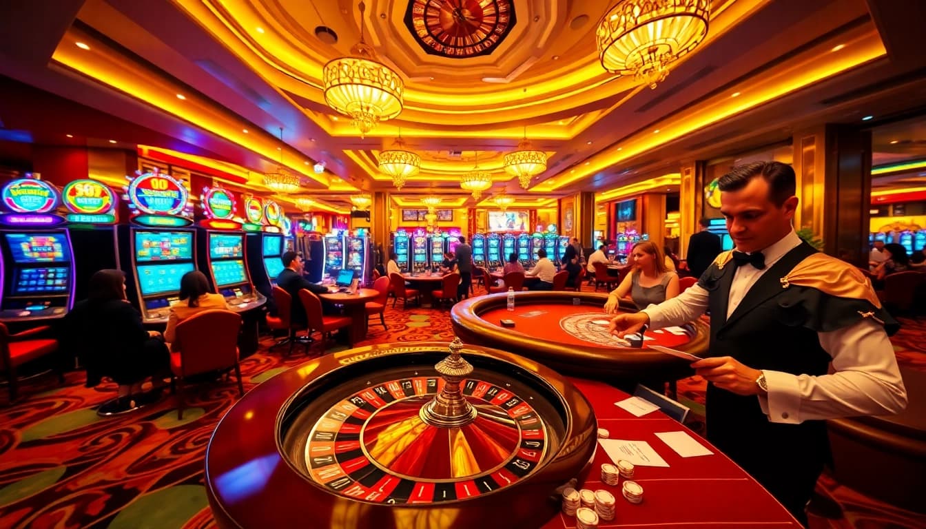 Experience the thrill of 55WW as players enjoy exciting casino games with vibrant décor.