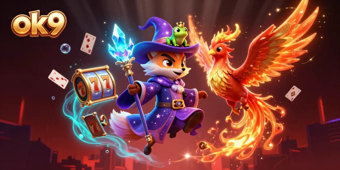 Engage with exciting casino experiences at ok9, featuring vibrant 3D slot reels and captivating characters.
