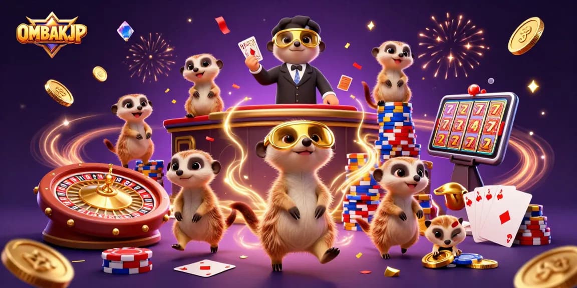 Experience OMBAKJP action with meerkat dealers in a vibrant casino scene filled with excitement.