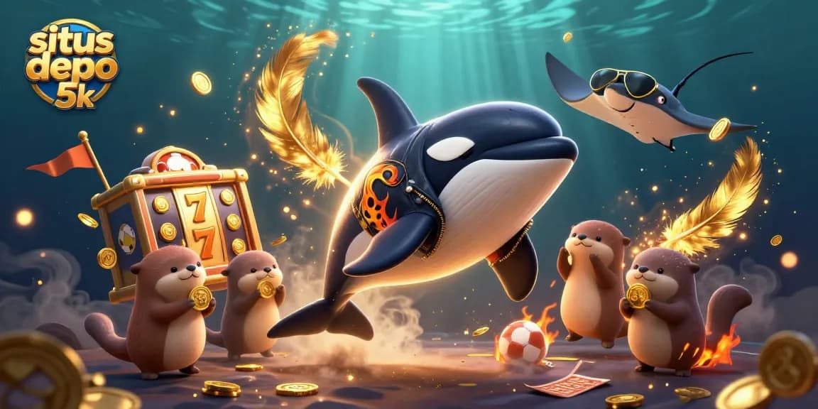 Win big at situs depo 5k with amazing jackpot chances in this lively casino-themed illustration.
