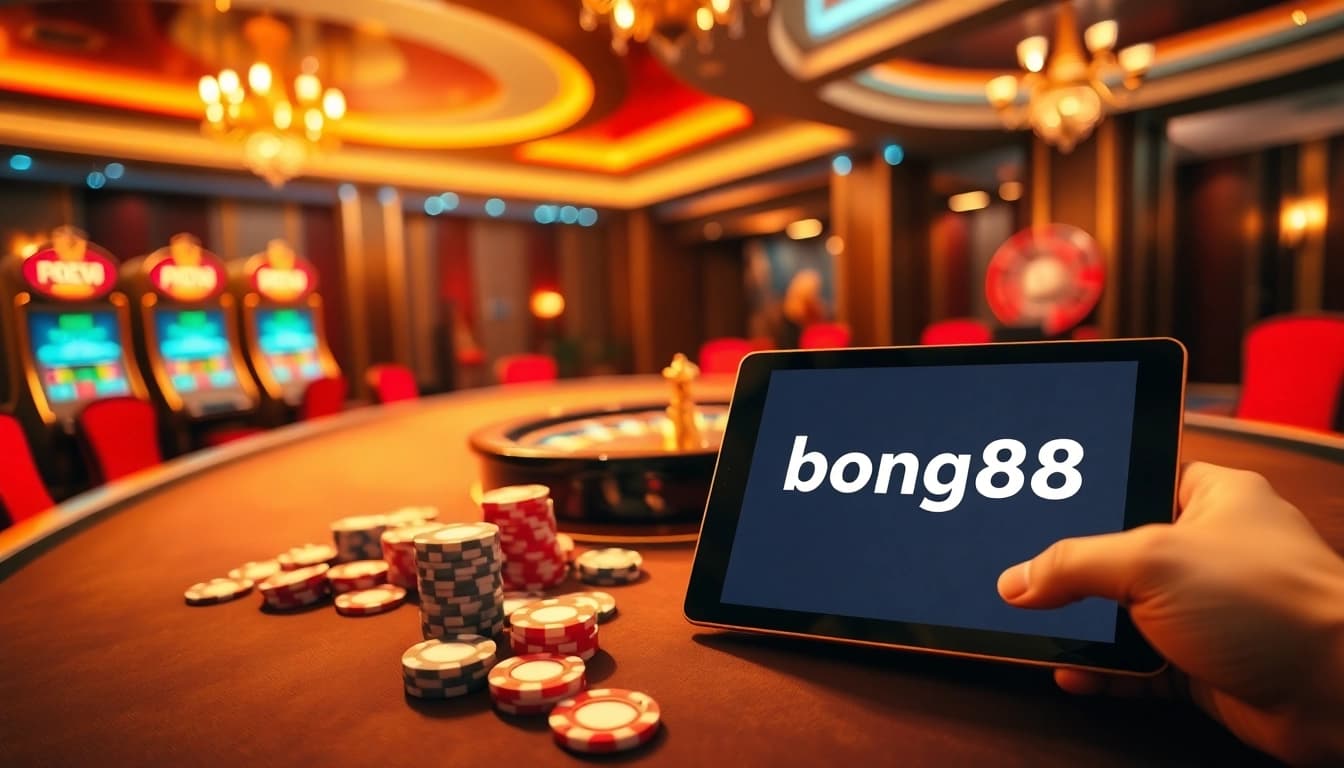 Bong88 🎖 link vào bong88 không bị chặn ❤ vào bong88 com gaming scene with vibrant casino elements.
