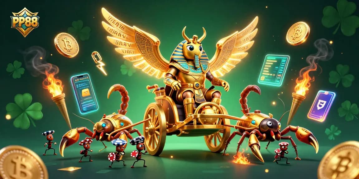 Engage with PP88's dazzling casino experience featuring vibrant 3D elements and characters.