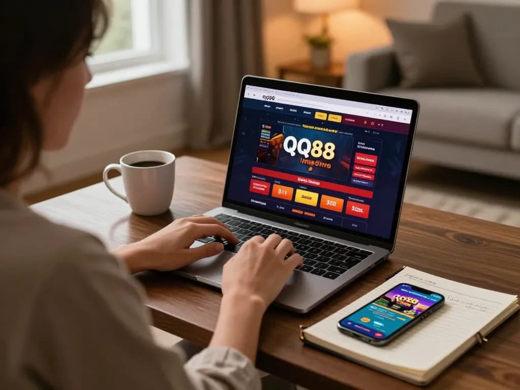 Engaging in strategic gameplay at the qq88 online casino from a cozy home setup, showcasing gaming interface.