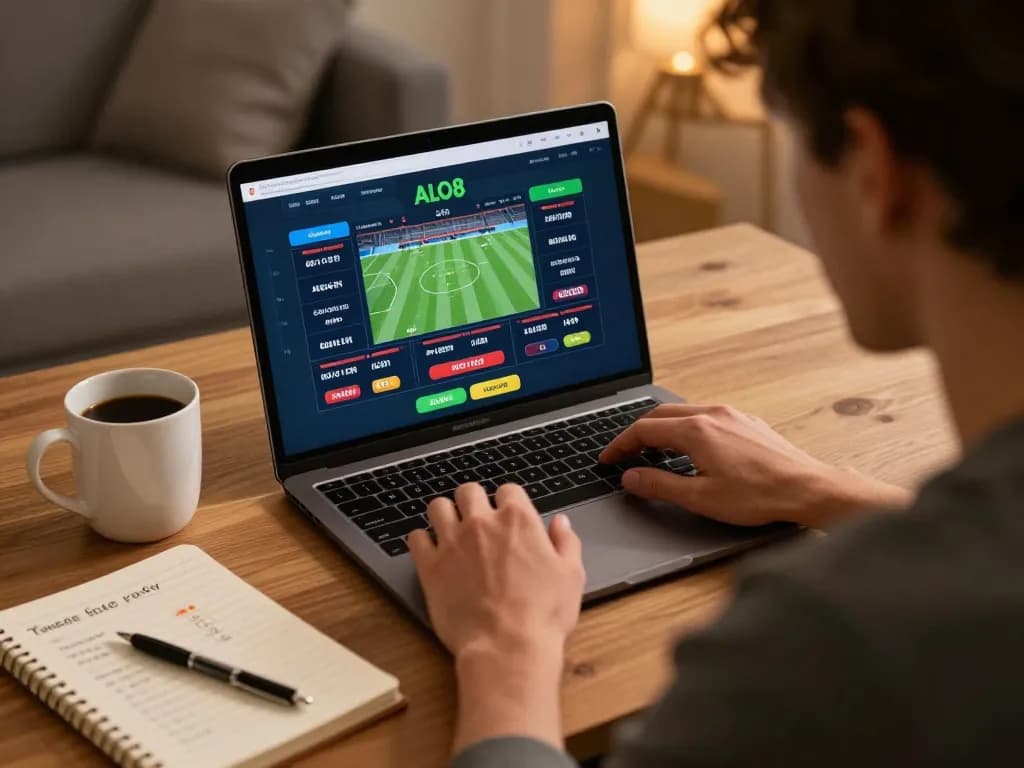 Engaging online betting session on ALO8 platform from home, showcasing live sports odds and strategy.