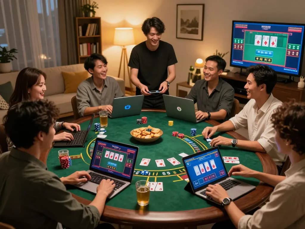 Players enjoying a thrilling online blackjack game at home with 23win casino, showcasing excitement and strategic gameplay.