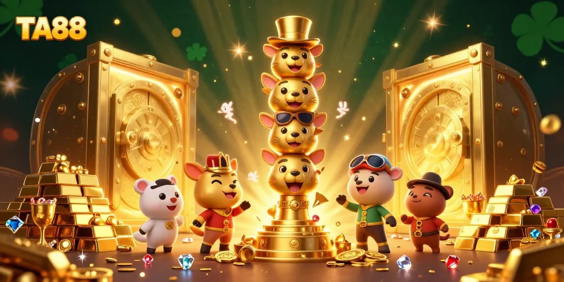 Engage with TA88 by spinning the vibrant totem pole and uncovering treasures in this immersive casino scene.