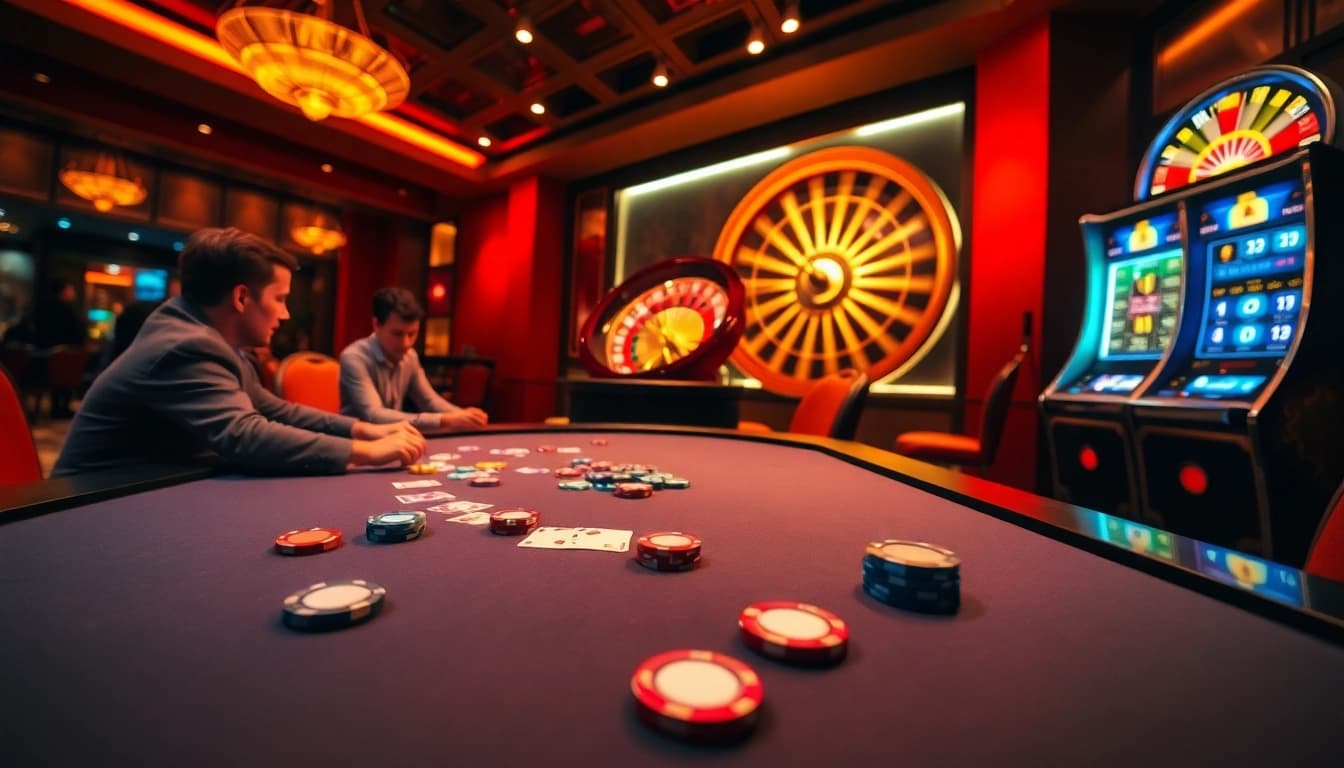 Exciting poker game scene at mm88.com, showcasing vibrant casino atmosphere and thrilling action.