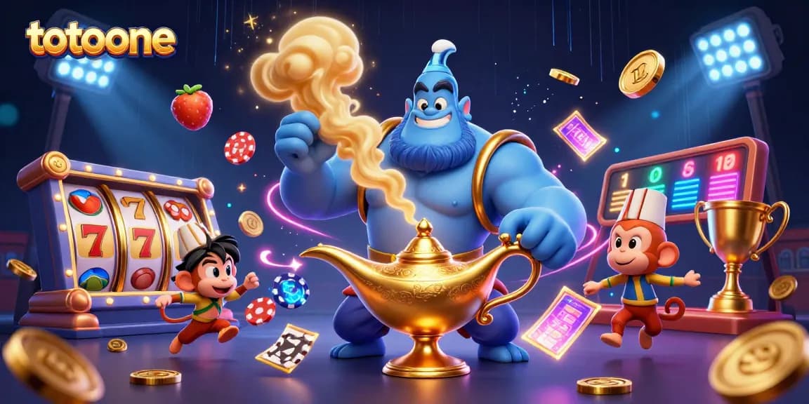 Totoone menghadirkan pengalaman bermain slot dengan simbol buah, jackpot, dan keseruan lain dalam ilustrasi 3D.