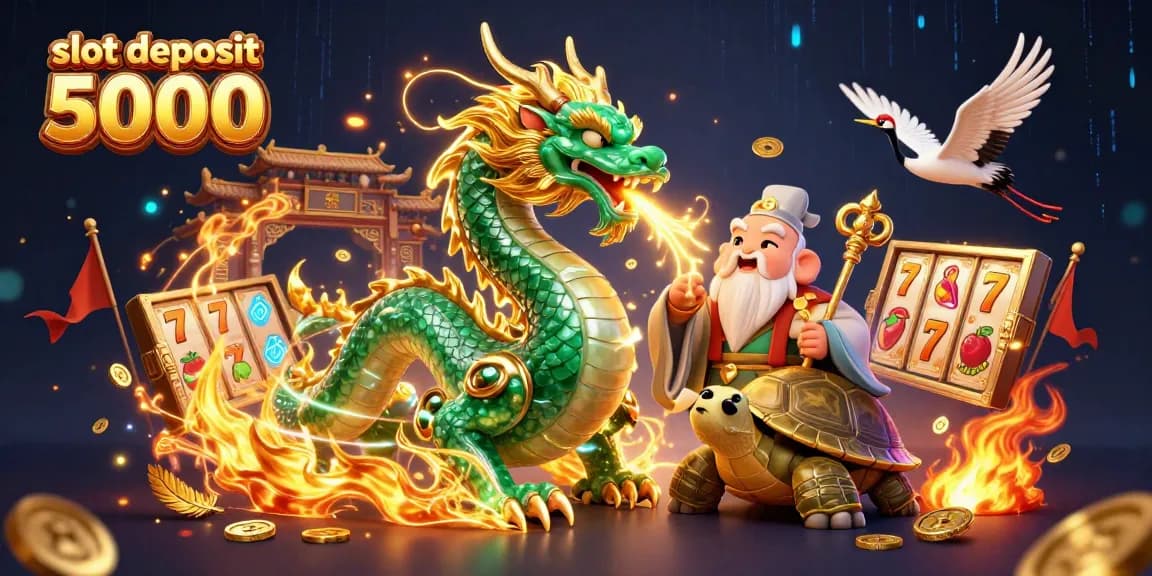 Engage with slot deposit 5000 adventure, featuring mystical dragon, turtle sage, and lucky cranes.