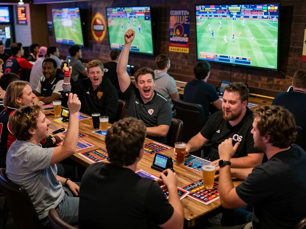 hi88 đăng nhập during an exciting sports betting event with patrons engaging in real-time game betting.