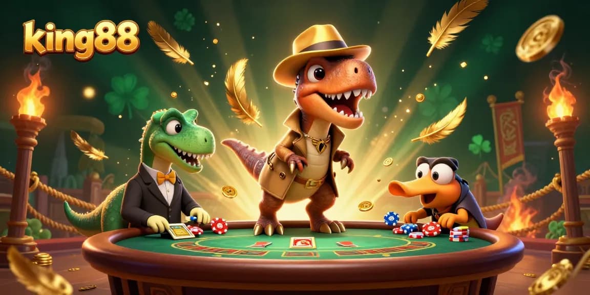 Engage in thrilling gameplay at king88, featuring a velociraptor card counter in action with a unique casino twist.