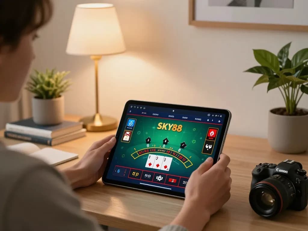 Engaging with the SKY88 casino app for a live blackjack game at home gaming setup