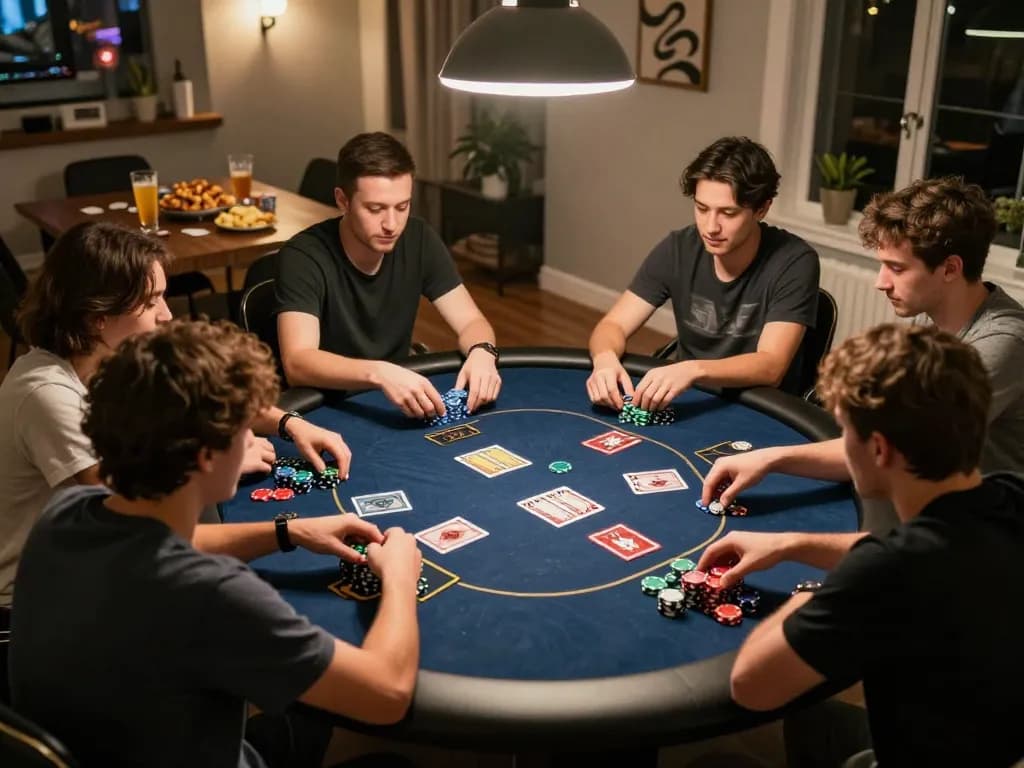 Online casino Malaysia poker game scene with friends strategizing and competing