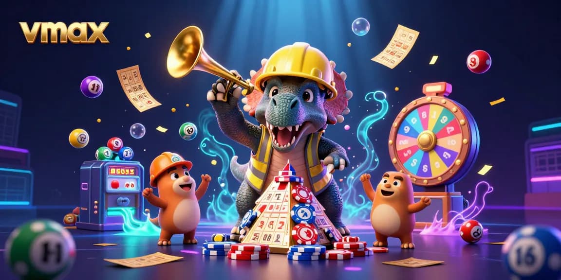 Experience vmax excitement as the triceratops builds poker chip towers in a vibrant casino scene.