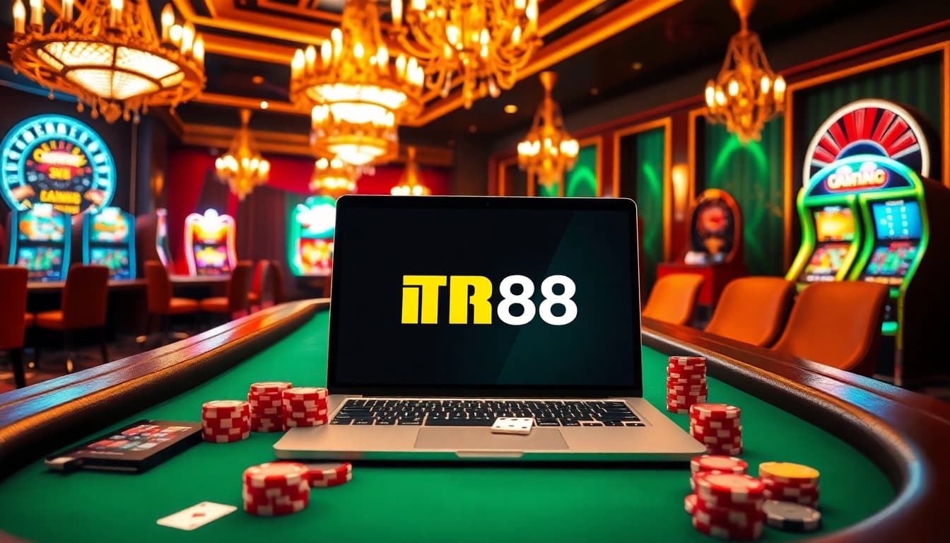 Win big at TR88 poker tables in a luxurious casino setting filled with excitement and classic gaming elements.