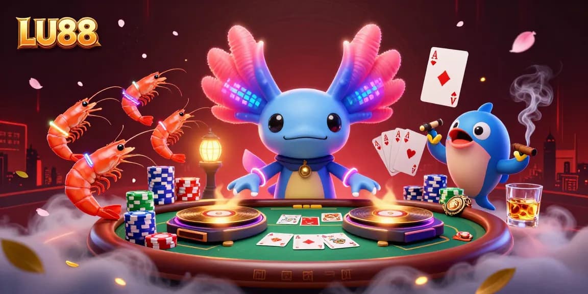 Experience winning moments at LU88 with an energetic casino scene featuring vibrant characters and poker games.