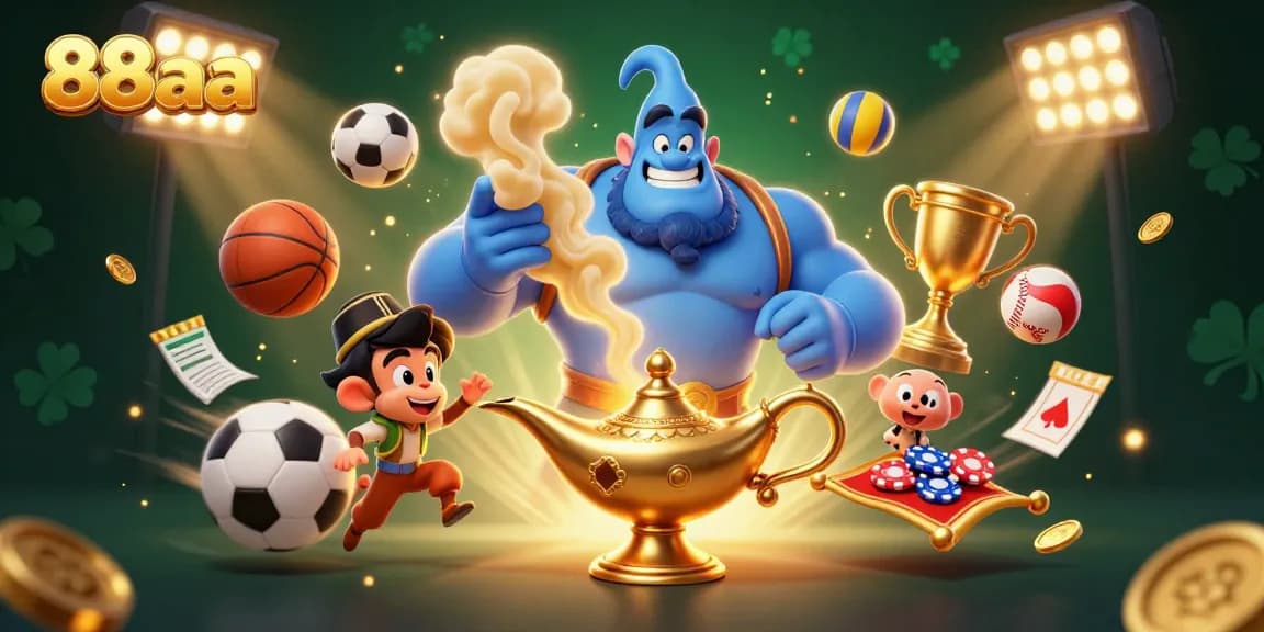 Bet on 88aa while enjoying a dynamic casino atmosphere filled with vibrant sports elements and magical characters.