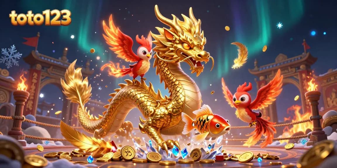 Experience thrilling gaming action with toto123 showcasing a golden dragon, phoenix, and koi fish.