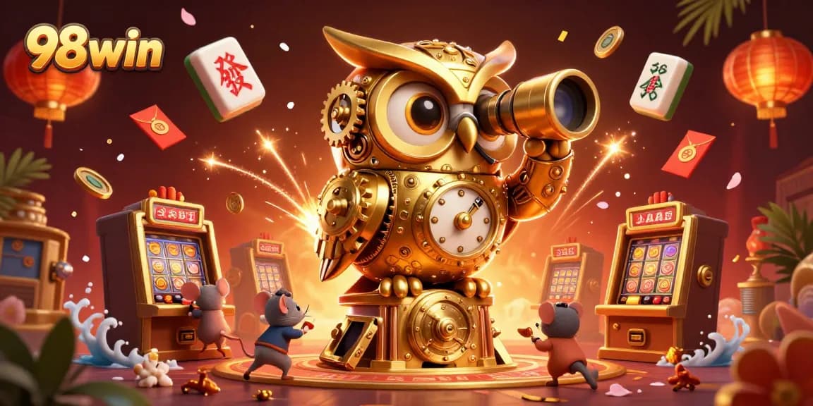 Experience the vibrant world of 98win with a golden owl and exciting casino elements