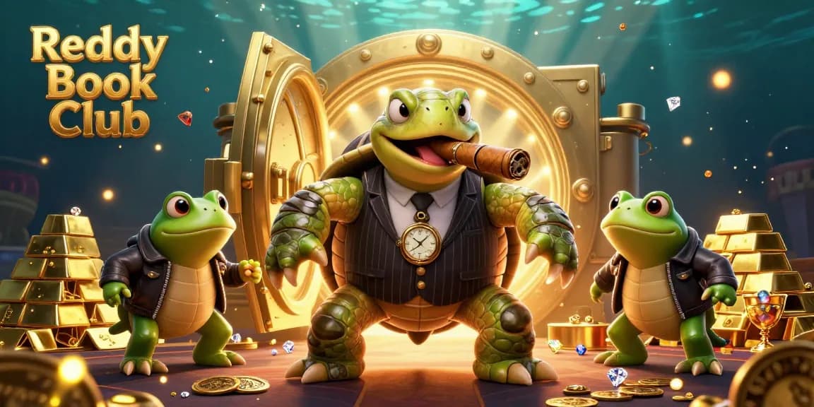 Reddy Book Club's dynamic 3D scene depicting a snapping turtle and bullfrogs amidst casino treasures.