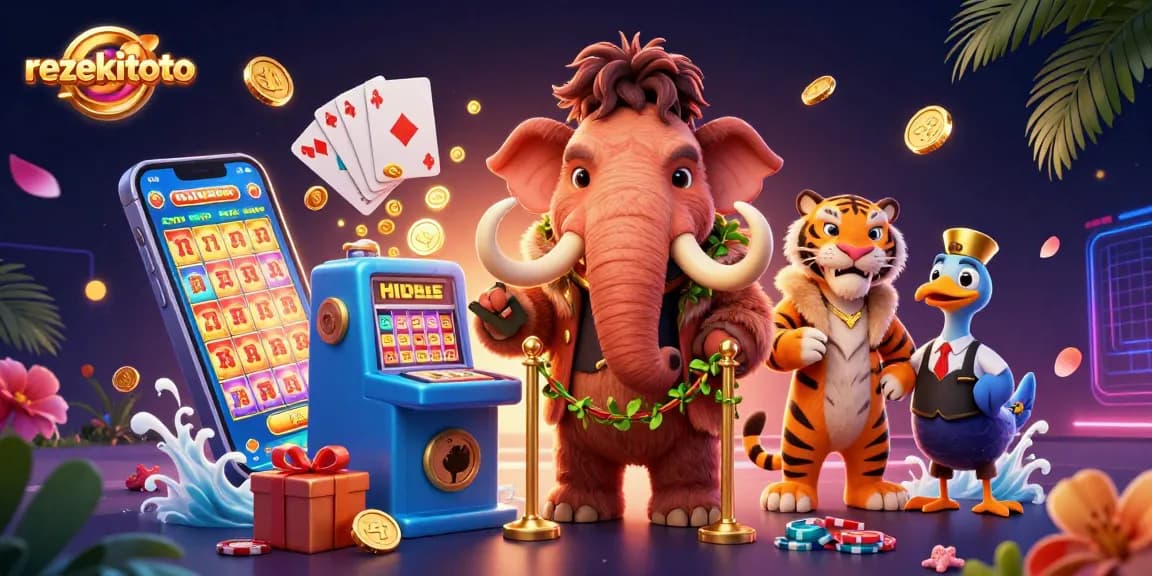 Unleash your luck with rezekitoto at this vibrant online lottery scene featuring playful characters.