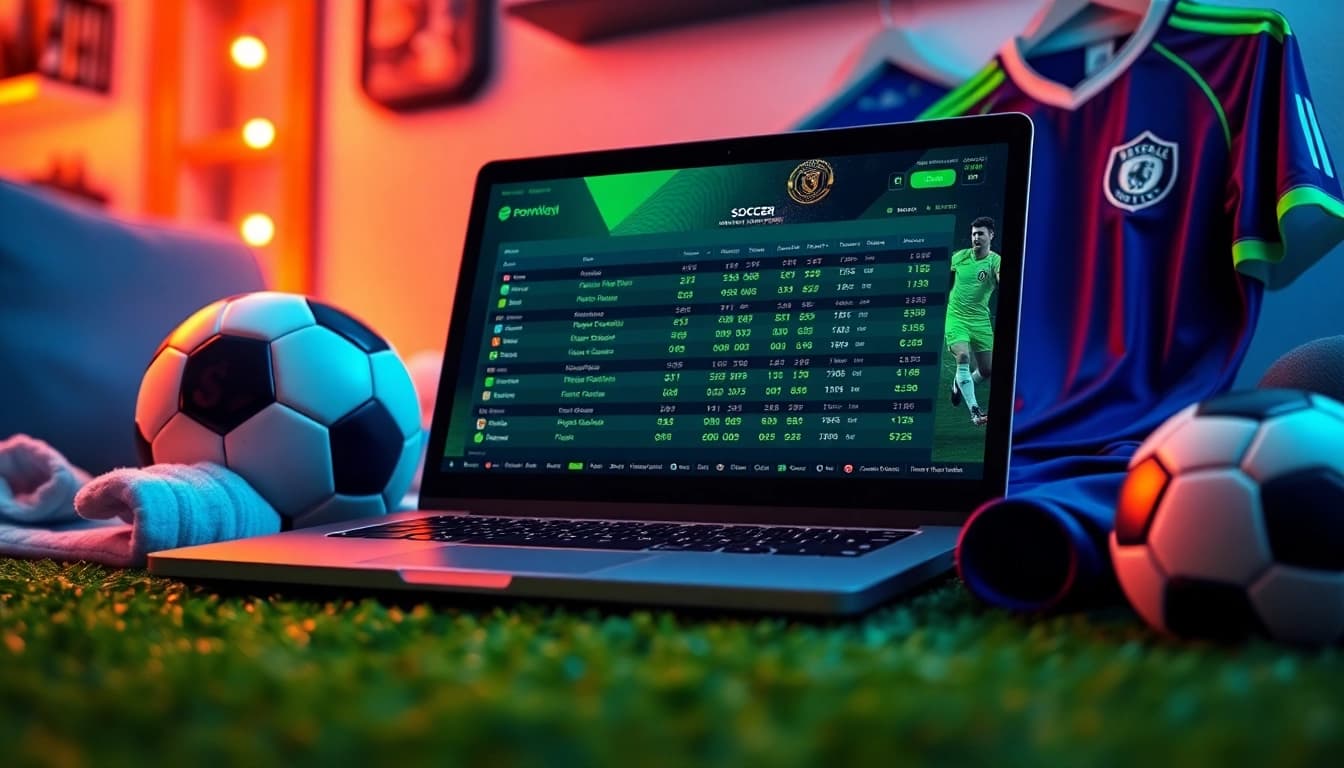 Live soccer betting interface featuring https://keonhacai.gold/ displayed on a sleek laptop.