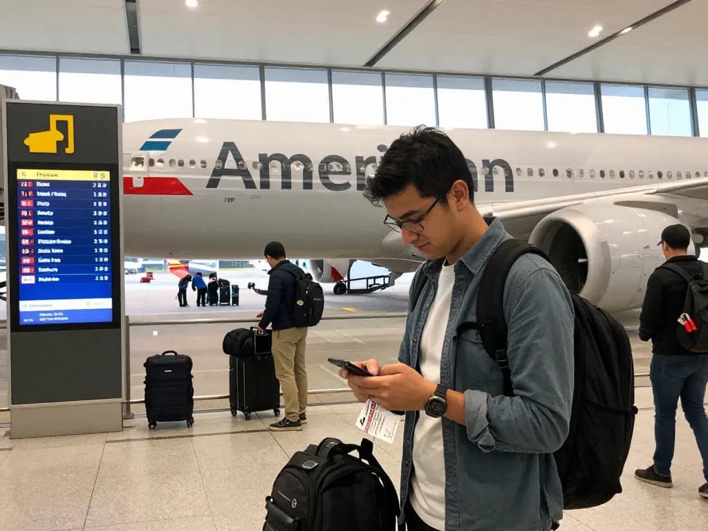 Traveler boarding the American Airlines 789P aircraft at the airport.