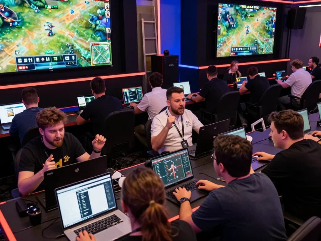 Fans at an esports betting event using go8 for live wagers and analysis
