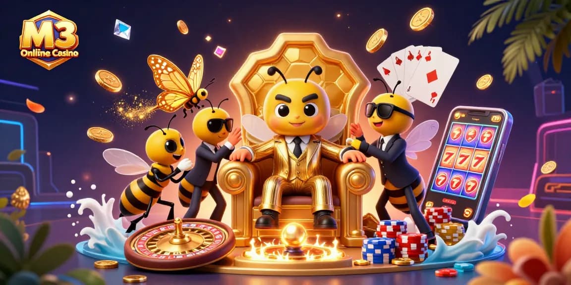 M3 Online Casino engaging illustration showcasing thrilling gaming activities with vibrant casino elements.