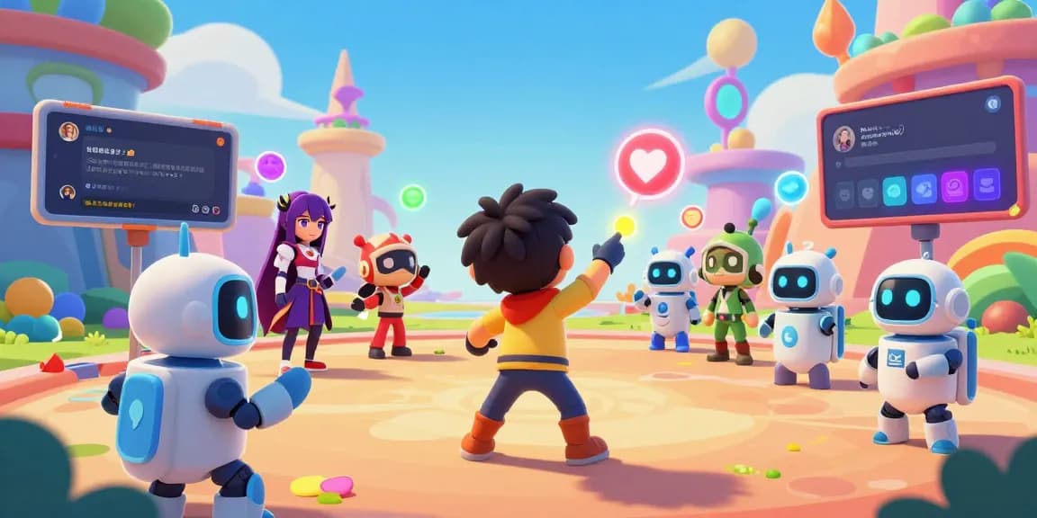 Engaging status ai gaming experience featuring avatars and AI interactions in a vibrant virtual world.