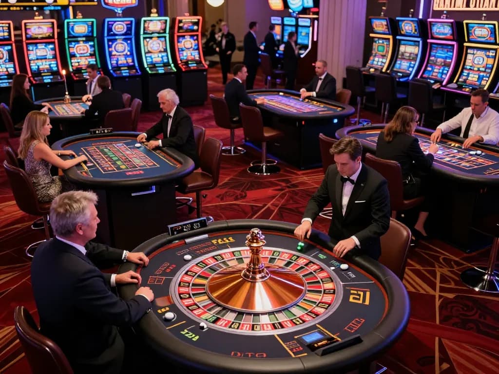 Players placing bets at roulette tables in an elegant casino setting at divinityspacenter with vibrant atmosphere