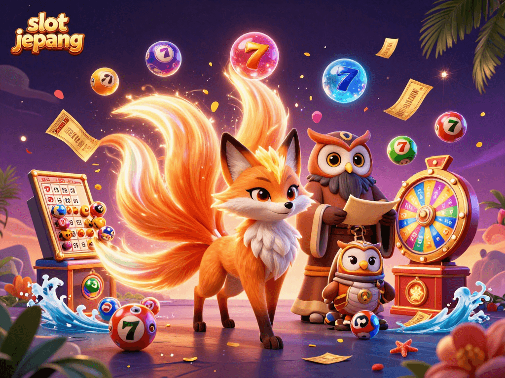 Experience slot jepang excitement with vibrant characters and casino elements in this dynamic 3D illustration.